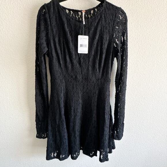 Free People Teen Witch Black Lace Fit & Flare Dress Size L OB451639 NWT - Picture 2 of 15